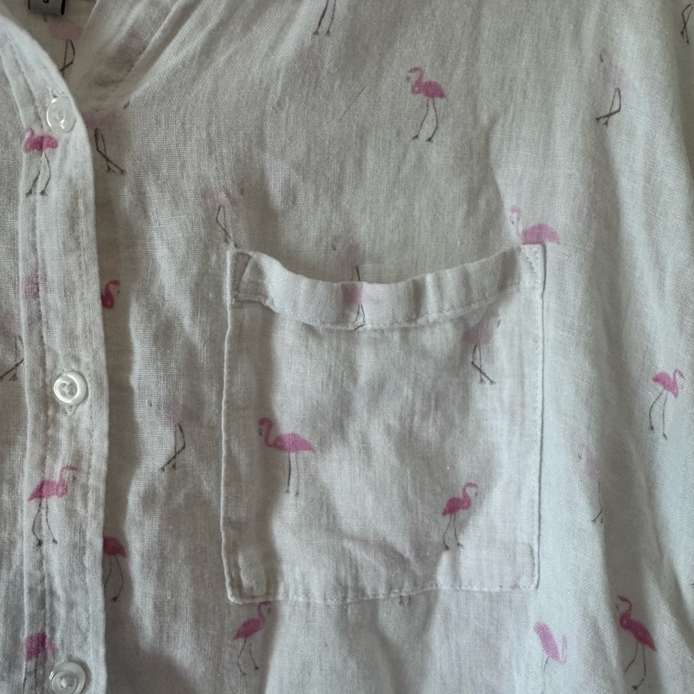 RAILS White Lightweight Button Up short sleeve “Whitney Top” with Pink Flamingos - Picture 8 of 12